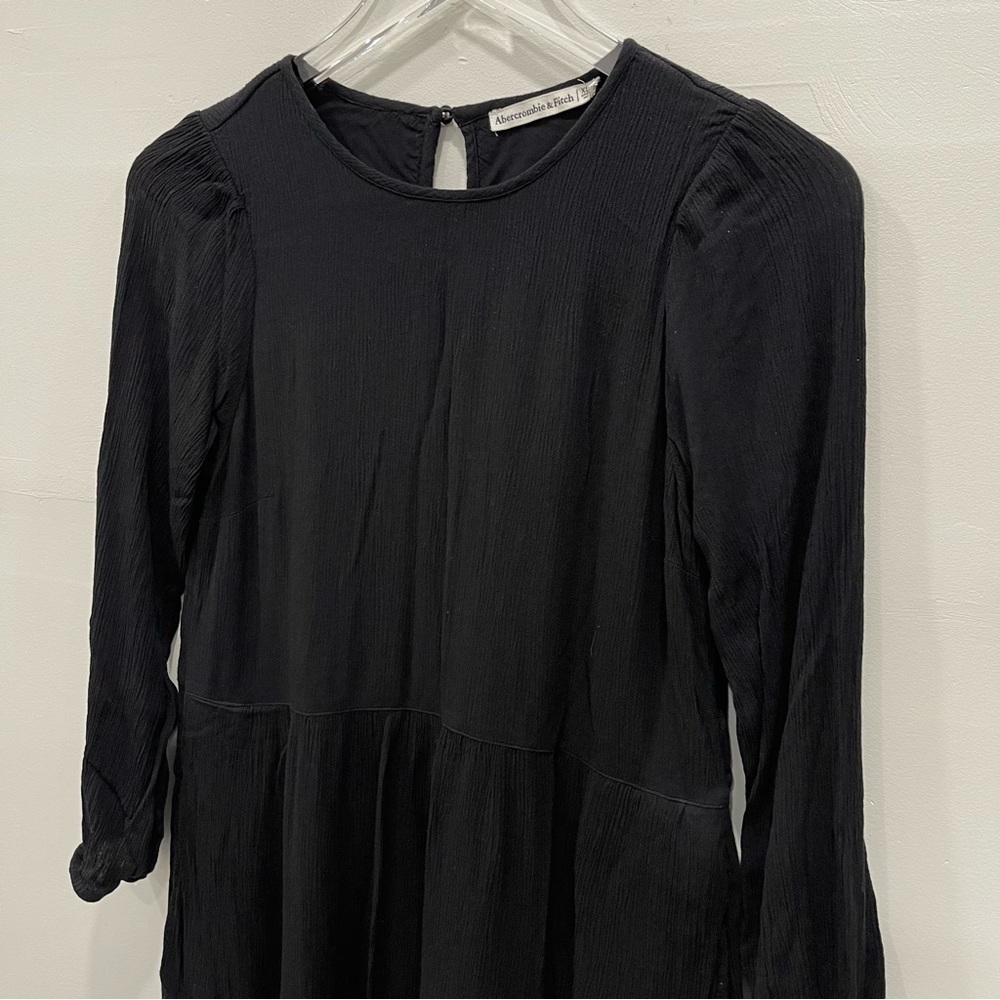 Abercrombie & Fitch Black Tiered Long Sleeve Gauze Dress XS Tall - Picture 4 of 9